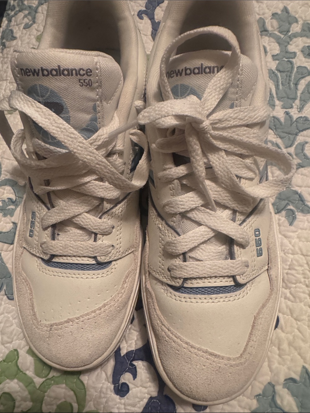 New Balance Kids White and Light Blue 550 Sneakers